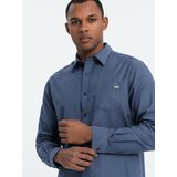 Ombre Men's cotton shirt with pocket REGULAR FIT - blue Cene