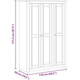  Ormar od borovine 3 vrata sivi 118x50x171,5 cm asortiman Panama | shoptok.hr