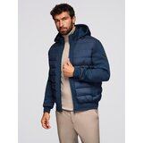 Ombre Quilted bomber jacket with hood and knitted sleeves - navy blue | shoptok.hr