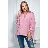 Kesi Cotton blouse with rolled up sleeves in light pink color | shoptok.hr