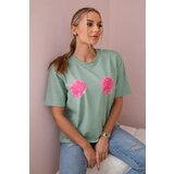 Kesi Cotton blouse with flower print dark mint | shoptok.hr