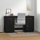 vidaXL Pisalna miza z omaricama črna 135x50x75 cm trdna borovina Cene