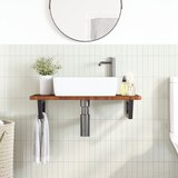  Zidna polica za umivaonik od čelika i masivne hrastovine Smeđa 80 x 40 x 2.5 cm | shoptok.hr