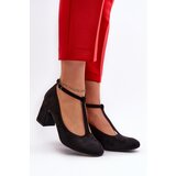 EVENTO Black Faux Suede Pumps with Chunky Heel Raniyah | Shoptok.si