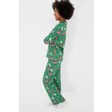 Trendyol Green 100% Cotton Christmas Themed Shirt-Pants and Knitted Pajamas Set | Shoptok.si