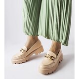 Gemre Beige women's loafers decorated with a buckle Piazzo Cene