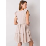 Fashion Hunters RUE PARIS Beige polka dot dress with a frill | Shoptok.si