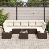 vidaXL Vrtni sofa set Set od 8 Smeđa i bijela Ratan i poliester | shoptok.hr