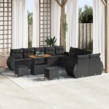 vidaXL 13 delni set vrtne sedežne garniture z blazinami črna poli ratan akacija, 3-delni set vrtne jedilne garniture z blazinami črna poli ratan akacija | Shoptok.si
