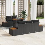 vidaXL set od 6 komada za vrtno objedovanje s jastučićima Crni Poly Rattan Akacija | shoptok.hr