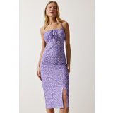  Women's Vivid Lilac White Floral Slit Summer Knitted Dress | Shoptok.si