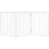 vidaXL Vrata za pse zložljiva 3 paneli bela 150 cm topolovina | Shoptok.si