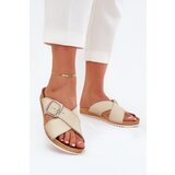 Inblu Women Leather Slippers With Buckle Beige | Shoptok.si
