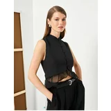 Koton Crop Vest Large Collar Buttoned Frilly Tulle Detail