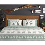 Good Morning Zelena/kremno bela flanelna posteljnina za zakonsko posteljo/podaljšana 200x220 cm Bjirk – | Shoptok.si