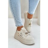 Kesi Women's Leather Platform Sneakers With Badges And Vinceza Beige Inscription Cijene