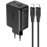 Stenski polnilec A13 PD 65W, 2x USB-C + USB (črn), (20633244)
