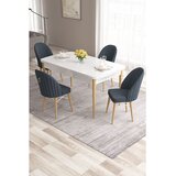 Hanah home trpezarijski set Roz, sto na razvlačenje i 4 stolice, bela ploča, noge u prirodnoj boji drveta, antracit tkanina Babyface | Eponuda.com