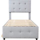 Lumor Kapitonska vlečna postelja 90x200 cm - Nastavljiva glava postelje - Tkanina iz lana - Siva, (22155720) | Shoptok.si