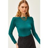 Olalook Women's Emerald Green Boat Neck Knitted Viscose Blouse | shoptok.hr