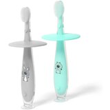 BabyOno Baby četkica za zube s graničnikom 12+ siva | shoptok.hr