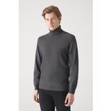 Avva Men's Anthracite Full Turtleneck Front Textured Cotton Standard Fit Regular Cut Knitwear Sweater Cene