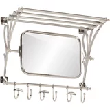 vidaXL Stensko stojalo z obešalniki za plašče in ogledalom aluminij