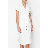 Trendyol Ecru Belt Detailed Pocket Gabardine Shirt Woven Midi Dress | Shoptok.si