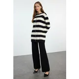 Trendyol Black Striped Knitted Cardigan Trousers Top-Bottom Set