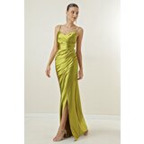 By Saygı Long Lined Satin Dress with Rope Straps and Ties at the Back. Cene