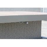 Aluminijska garnitura namještaja od tehnoratana - kutna garnitura s visokim stolom + 2 taburea + 15 jastuka, smeđa | Shoptok.si