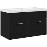  Kupaonski Ormar s Ugrađenim Lavabo - Umivaonikom Crni Hrast Konstruirano Drvo | shoptok.hr