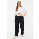 Trendyol Curve Black Wide Leg/Wide Leg Contrast White Waist Detail Plus Size Fabric Trousers | Eponuda.ba