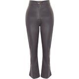 Trendyol Anthracite Straight Weave Faux Leather Trousers Cene