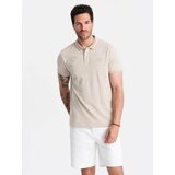 Ombre Melange men's polo shirt with striped collar - sand melange Cene