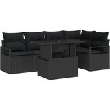 vidaXL set vrtnih sofa od 6 dijelova s jastučićima - crni poli ratan, dvosedna vrtna sofa sa skladištem i jastučićima - crni poli ratan | shoptok.hr