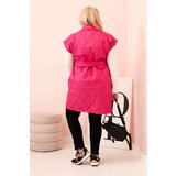 Kesi Włoski Plus Size women's quilted vest with belt and collar pink | shoptok.hr