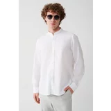 Avva Men's White Large Collar Linen Blended Regular Fit Shirt