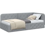 vidaXL Kotna postelja z vzglavjem Svetlo siva 90 x 200 cm blago | Shoptok.si