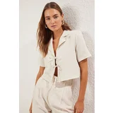 Trendyol White Linen Short Sleeve Tie Detail Woven Blazer Jacket