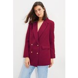 Trendyol Burgundy Oversize Lined Buttoned Woven Blazer Jacket Cene