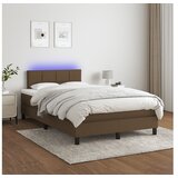  Box spring postelja z vzmetnico LED tem. rjava 120x200 cm blago | Shoptok.si