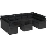 vidaXL 10-delna vrtna sofa garnitura z blazinami Črna Poli ratan | Shoptok.si