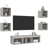  7-dijelni zidni TV elementi s LED svjetlima boja sivog hrasta | shoptok.hr