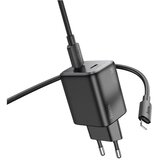 hoco. stenski polnilec 2 x tip C + kabel tip C do Lightning PD QC 45W GaN N42 črn | Shoptok.si