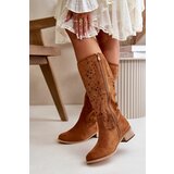Boto Women's Low Heel Cutout Boots in Faux Suede with Zip Closure Camel Orchides | Shoptok.si