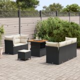 vidaXL 8-dijelni set vrtne sofe s jastučićima, crni poliratan | shoptok.hr