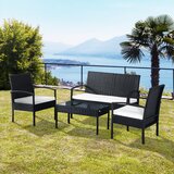 Outsunny Komplet vrtnega pohištva iz sintetičnega ratana, ki ga sestavljajo 1 mizica za kavo, 2 fotelja in 1 dvosedežni kavč črno-krmne barve, (20754306) Cene
