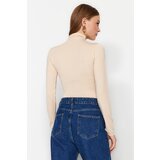 Trendyol Stone Gathered Detail High Neck Snaps Elastic Knitted Bodysuit | Shoptok.si