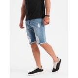 Ombre Men's short denim shorts with rips and holes - light blue | shoptok.hr